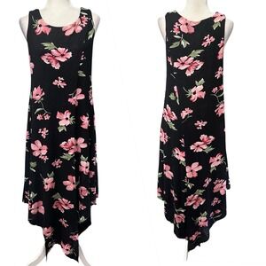 Womens Midi Dress Sz L Floral Lagenlook Boho Artsy Asymmetrical Layered Vacation